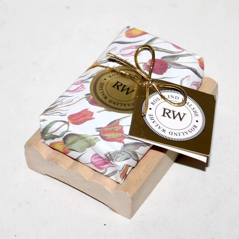 Set Rosalind Walshe Tulip Soap Bar with wood Soap Dish holder French country